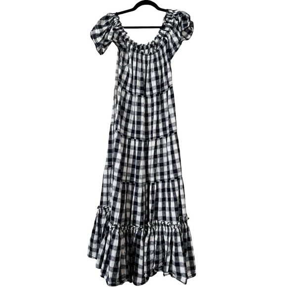 THE GREAT The Nightingale Gingham Navy Maxi Dress Sz M - Picture 4 of 5